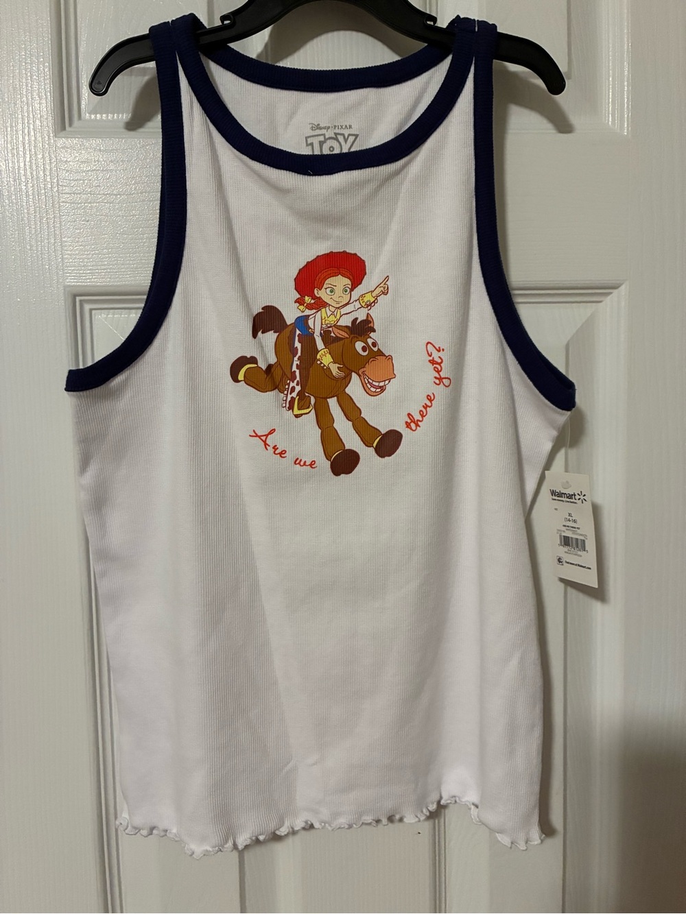 Disney White Tank Top with Jessie Graphic and Navy Trim